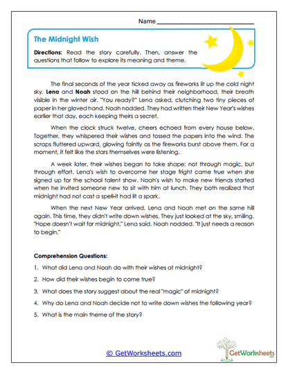 Story Reading Worksheet