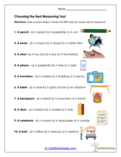 Choosing Measuring Tools Worksheet