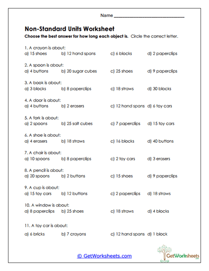 Estimating with Non-Standard Units Worksheet