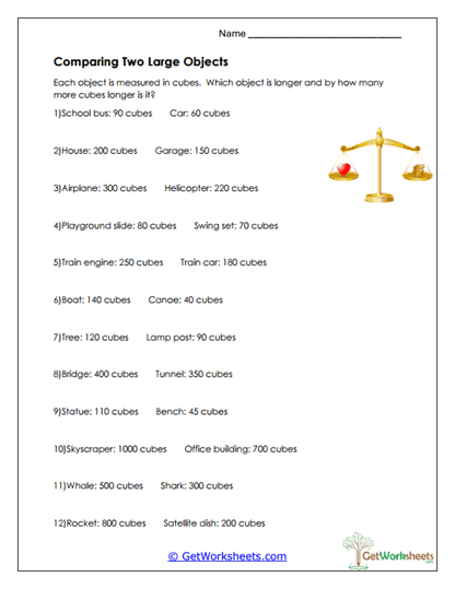 Comparing Large Objects Worksheet