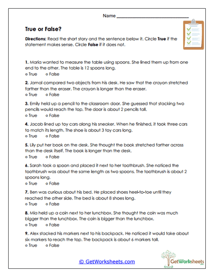 Measurement Logic - True or False Worksheet