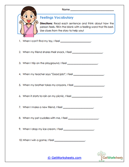 Feelings Vocabulary Worksheet