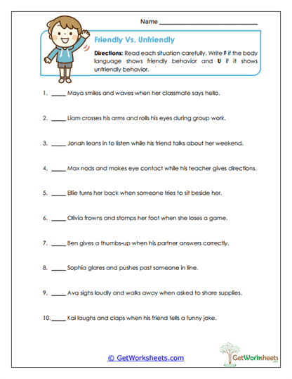 Friendly vs. Unfriendly Worksheet