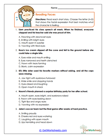Reading Faces Worksheet