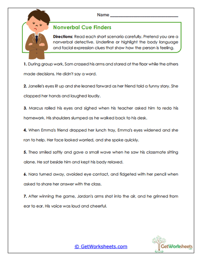 Nonverbal Cue Finders Worksheet