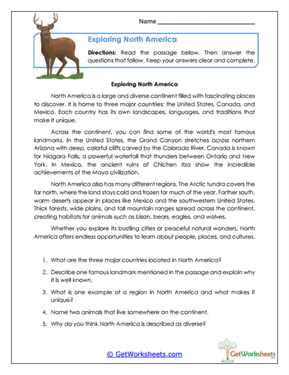 Continental Wonders Worksheet