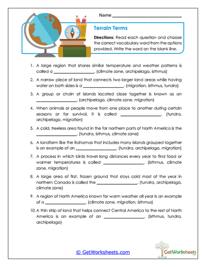 Terrain Trainer Worksheet