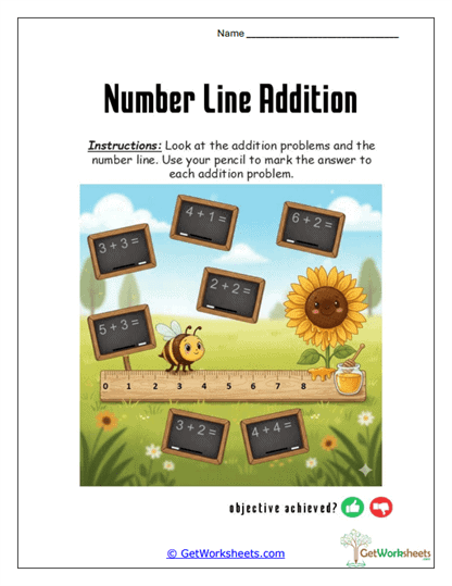Visual Addition Using Number Lines Worksheet