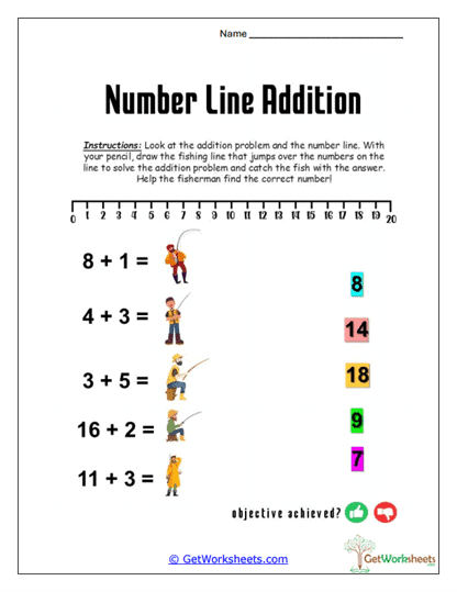 Foundational Addition Using Number Lines Worksheet