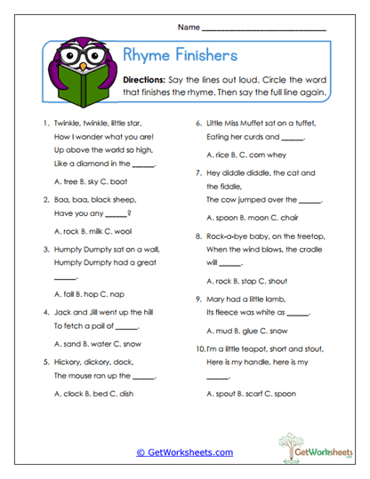 Finish the Rhyme Worksheet