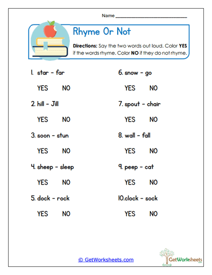 Yes or No Worksheet