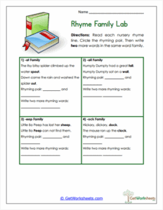 Family Lab Worksheet - Exploring Rhyming Word Groups