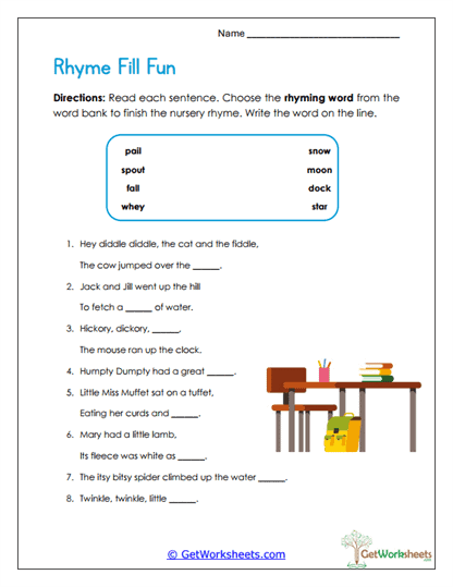 Fill the Rhyme Worksheet