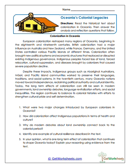 Colonial History Worksheet