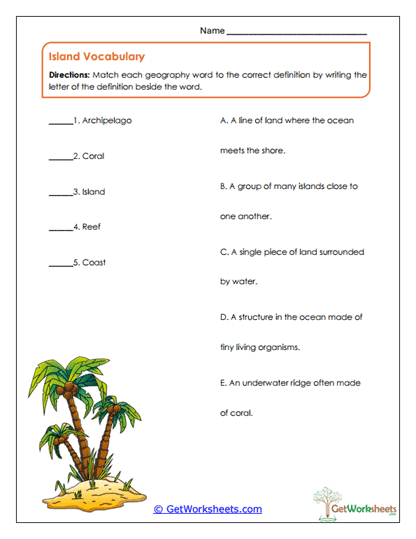 Island Vocabulary Worksheet