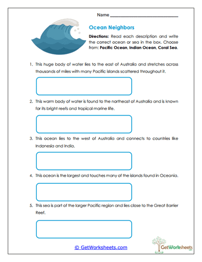 Water Regions Worksheet