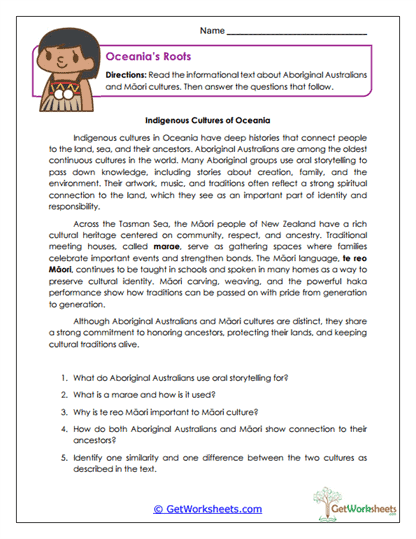 Indigenous Cultures Worksheet