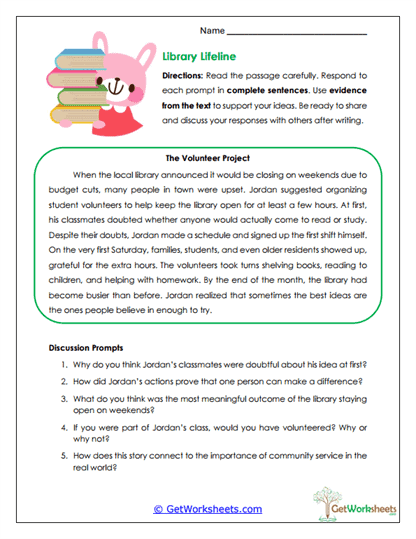 Open-Ended Questions Reading Passage Worksheets