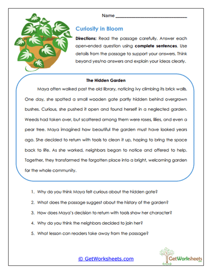 Curiosity Passage Worksheet