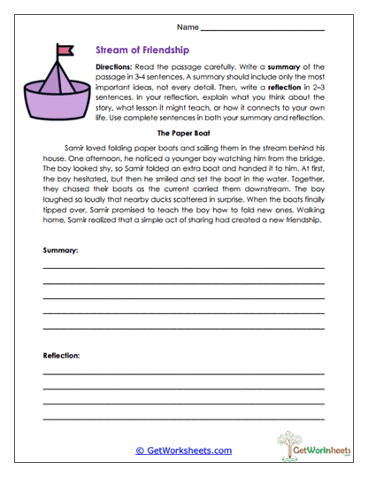Friendship Summary Worksheet