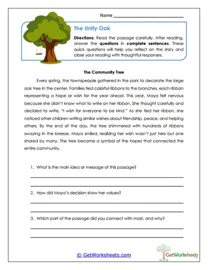 Unity Reflection Worksheet