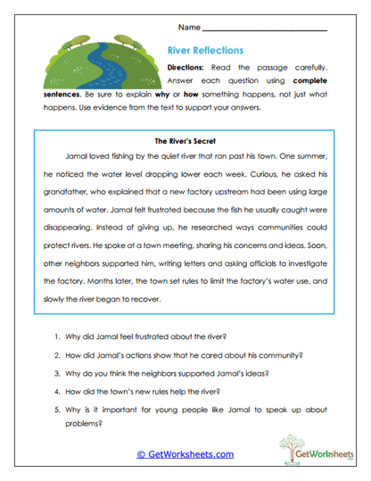 River Reflection Worksheet