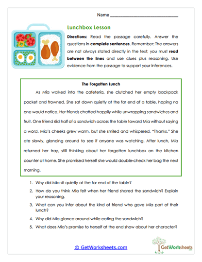 Lunchbox Inference Worksheet