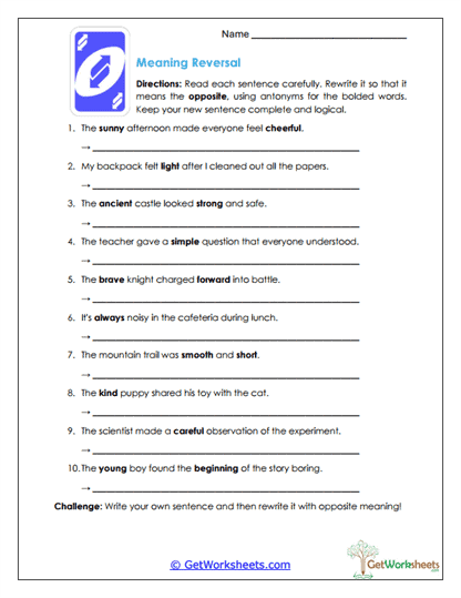 Meaning Reversal Worksheet