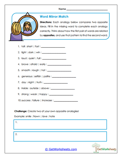 Word Mirror Match Worksheet