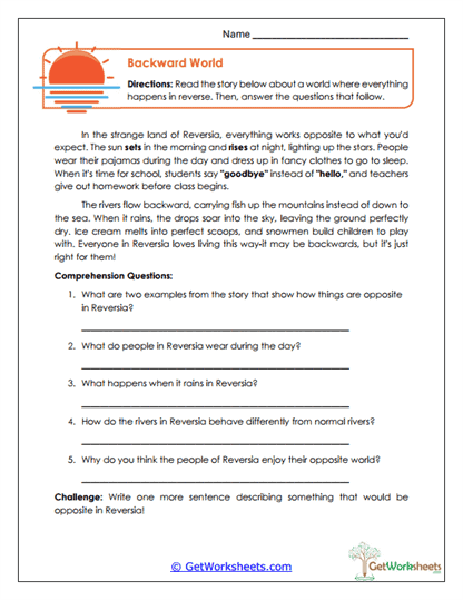 Backward World Worksheet