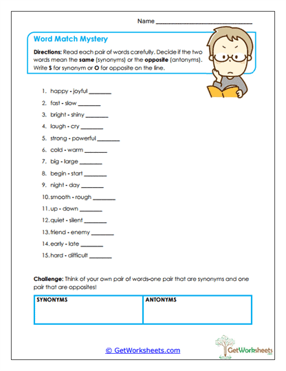 Word Match Mystery Worksheet