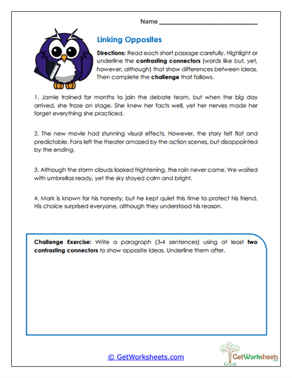 Linking Opposites Worksheet