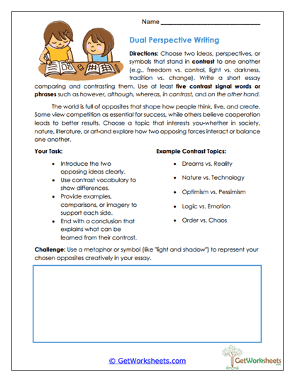 Dual Perspective Writing Worksheet