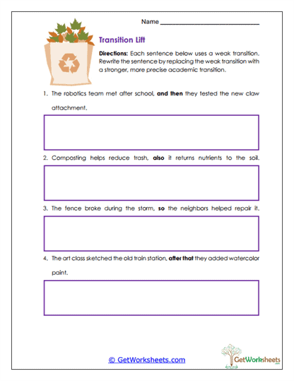 Transition Upgrade Practice Worksheet