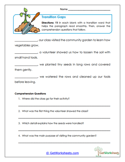 Transition Word Practice Worksheet
