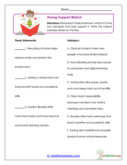 Strong Support Matching Worksheet