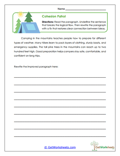 Paragraph Cohesion Fix Worksheet