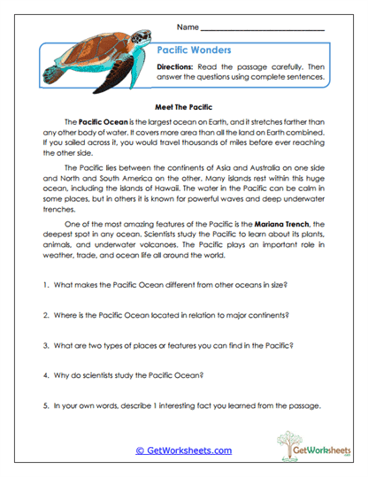 Pacific Wonders Worksheet