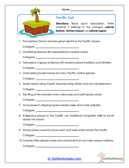Pacific Sort Worksheet