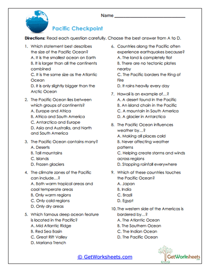 Ocean Quizzer Worksheet