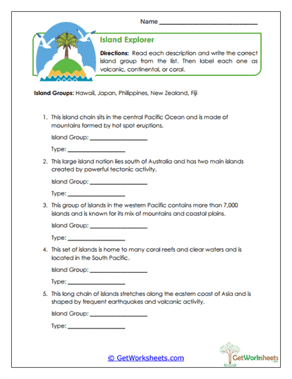 Island Explorer Worksheet