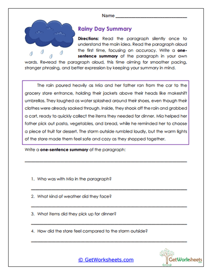 Rainy Day Summary Worksheet