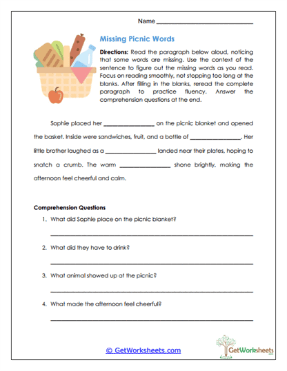 Missing Picnic Words Worksheet