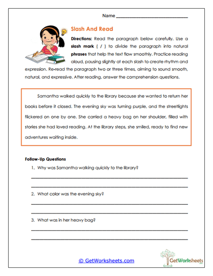 Slash And Read Worksheet