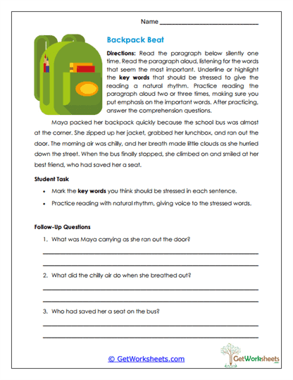 Backpack Beat Worksheet