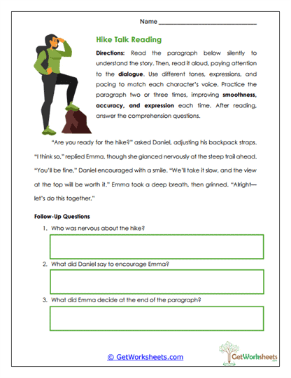 Hike Talk Reading Worksheet