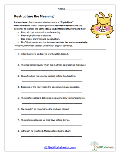 Sentence Restructure Worksheet