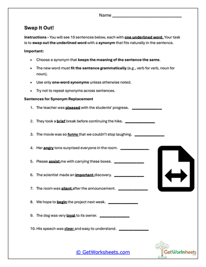 Synonym Swap Worksheet