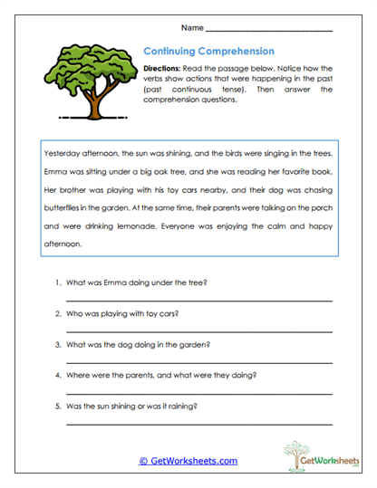 Past Continuous Tense Worksheets