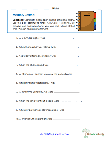 Memory Journal Worksheet